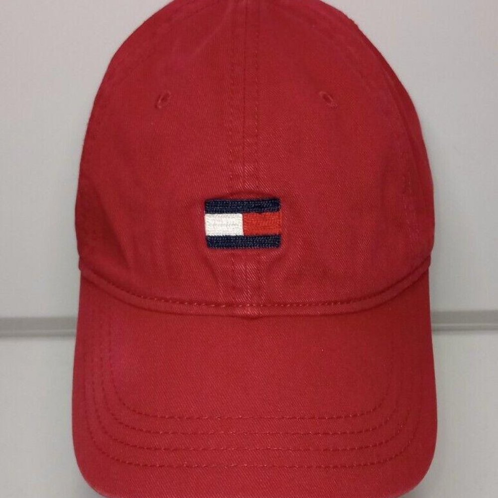 Tommy Hilfiger Red Cotton Logo Baseball Style Adjustable Strapback Hat Cap